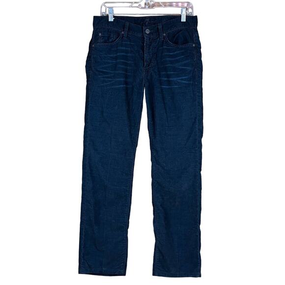 7 For All Mankind Mens Jeans Blue Whiskered Dark Wash Slimmy Straight Leg 30 - Picture 1 of 11